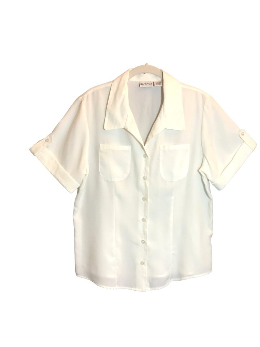 Apparenza Women's Short Sleeve Button Up Blouse in White - Size Large